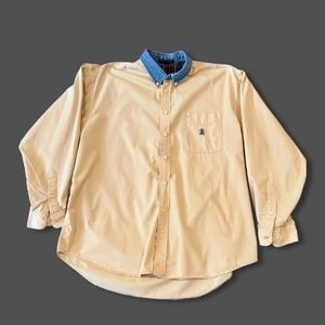 Vintage Siegfried Button-Down Oxford Shirt Beige Denim Collar Men's Large 90s